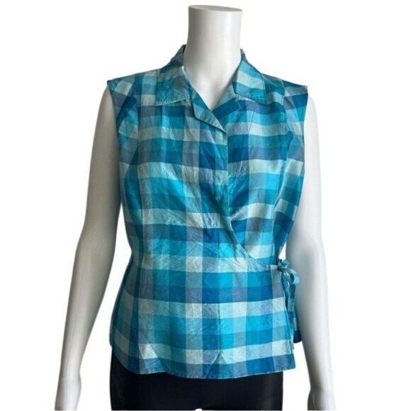 WORTHINGTON Silk Plaid Multicolor Sleeveless Wrap Top - 10 - Picture 1 of 5